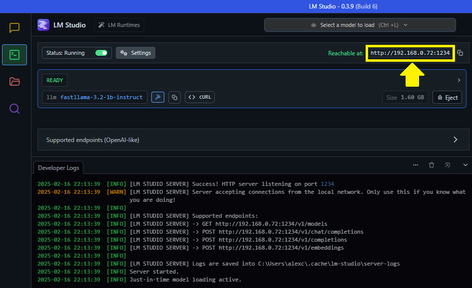 LM Studio - local server